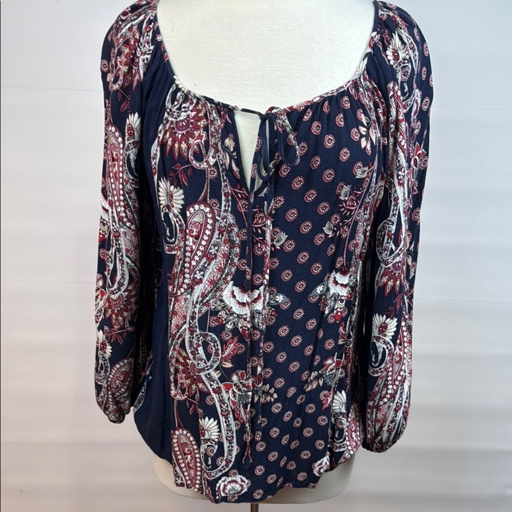 Piko 1988 Blue and White Puff Sleeve Blouse, Small